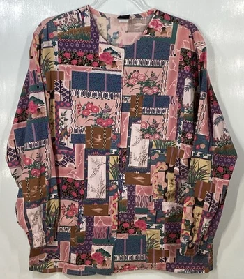 Scrub Coat Top womens size M Medium Asian Inspired Crane Bamboo jacket - Image 1 of 3