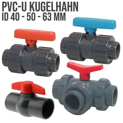 PVC-U PVC Klebe Fittings Kugelhahn Absperrhahn Muffe T L Bohrung 40 50 63 mm - Bild 1 von 4
