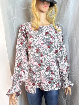 Blusa para mujer rosa gris floral cuello redondo manga larga poliéster XL Foto 1 de 4