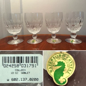 New w/ Tags Set of 4 Vtg WATERFORD CRYSTAL Colleen 5.25" Water Goblets/Glasses - Picture 1 of 10