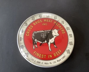 Cross Bros Meat Packers 1940 12" Glas Kuh Rind Thermometer Philadelphia PA Schild - Bild 1 von 16