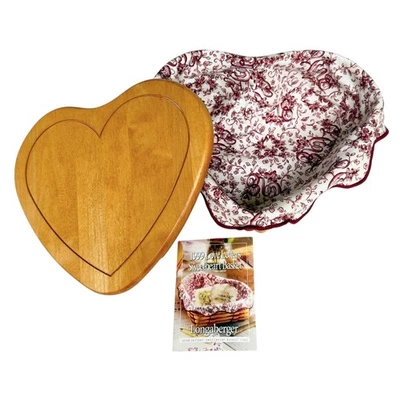 Longaberger Sweetheart Basket Love Letters Heart Wood Lid Liner Card Red 90s Vtg - Image 1 of 4