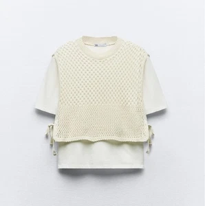 Zara Damen Lagenlook Häkel Strick Trikot Weste T-Shirt in Creme - Gr. M - Neu mit Etikett - Bild 1 von 19