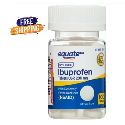 Equate Dye-Free Ibuprofen Tablets, 200 mg, Pain Reliever and Fever Reducer,100 C - Image 1 of 4