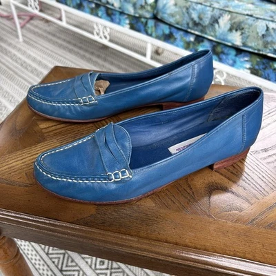 Zapatos mocasines de cuero vintage Gloria Vanderbilt azul centavo talla 8N Foto 1 de 4