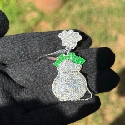 2.Ct Round Cut Lab-CreatedDiamond Custom Money Bag Pendant 14K White Gold Plated - Image 1 of 4