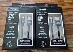 x2 PowerXcel Durable Rapid Charge Braided 10 Ft. Micro USB Charge & Sync Cable - Picture 1 of 2