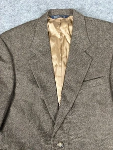 Lands End Blazer Mens 42 Brown Wool Herringbone Tweed Jacket Sport Coat Suit USA - Picture 1 of 13