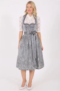 Krüger Dirndl Midi Kleid Damen Grau Größe 46 Satin Rollrock Style - Bild 1 von 18