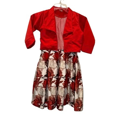 Girls Dress Bolero Jacket Set Size 32 Red White Floral Two Piece Fancy - Image 1 of 4