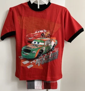 Disney Pixar Cars 2 PCS Short Set Red Plaid Shorts T-Shirt Size 6 Graphic Front - Picture 1 of 16