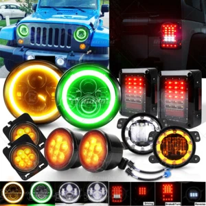 For Jeep Wrangler JK JKU 7" Halo LED Headlights Fog Turn Lamps Tail Lights Combo - Picture 1 of 24