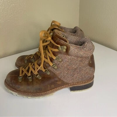 Woolrich Rockies Lace up Leather Hiking Boots Size  8 brown tweed wool - Image 1 of 4