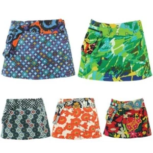 Hippie Boemo Corto Automatici Bambini Gonna Boho Tasca Scialle Reversibile Lobo - Picture 1 of 56