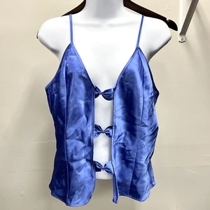 Vintage 90s Fredericks Of Hollywood Womens Large Cami Bow Purple Peekaboo Satin - Picture 1 of 6
