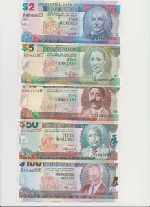 BARBADOS: SET completo di banconote - ($2-$100) cartamoneta - segno UNC: Williams - Foto 1 di 2