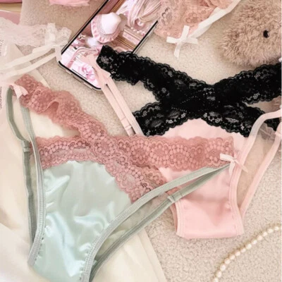 5 Pack Lot Sexy Womens Satin Panties Thong Bikini Lace Sheer Lingeries Underwear - Image 1 of 4