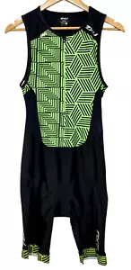 2XU Mens Perform Black & Green Front Zip Triathlon Run Cycling Trisuit - Size M - Picture 1 of 10