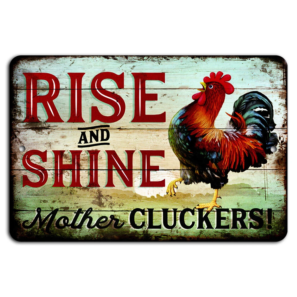 Rise and Shine Mother Cluckers Funny Rooster Farmhouse Metal Sign - Image 1 of 1