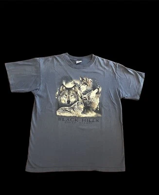  Black Hills Shirt Adult L Black Wolf Nature Animal Anvil  - Image 1 of 4