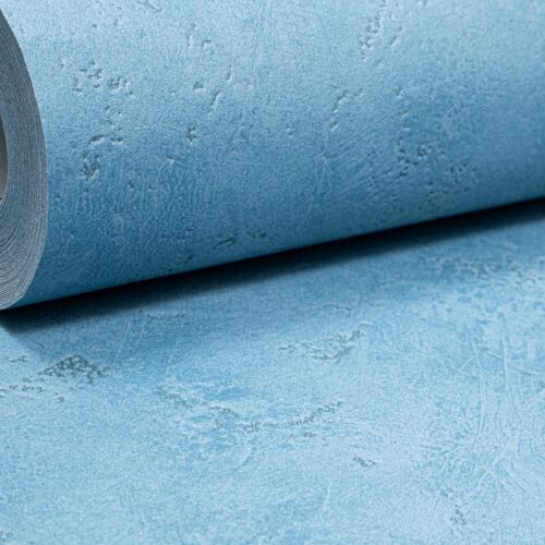 Plain Blue Concrete Effect Wallpaper Textured Slightly Imperfect Paste The Wall