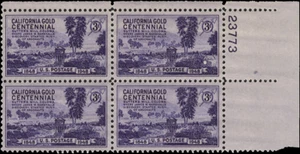 Scott # 954 - US Plate Block Of 4-California Gold 3c Dark Violet-*MNH*- 1948 - Picture 1 of 1