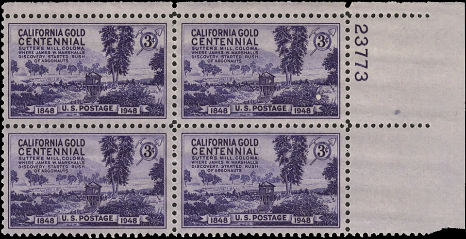 Scott # 954 - US Plate Block Of 4-California Gold 3c Dark Violet-*MNH*- 1948 - Image 1 of 1