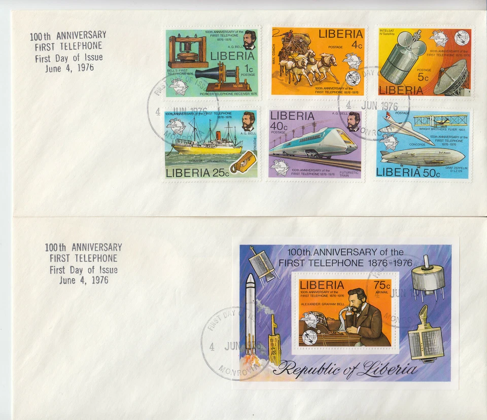 Liberia # 742-47 C212 FDC's UPU Telephone A G  Bell - Image 1 of 1