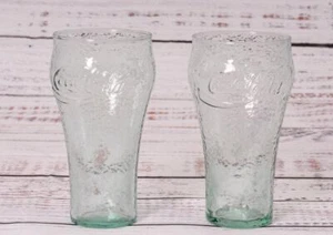 Coca Cola, Green Tinted, Pebbled, Glasses, 16 oz, Set of 2 - Picture 1 of 4