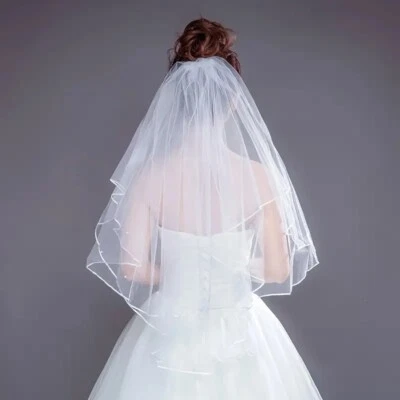 Women Bridal Short Wedding Veil White One Layer Tulle Shoulder Length - Image 1 of 2