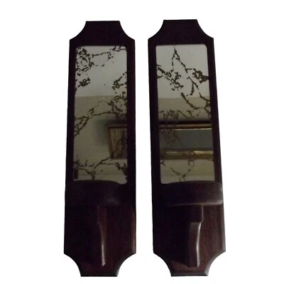 Aplique de madera (lote de 2) espejo oro crepitado MCM candelabro votivo 15" vintage Foto 1 de 4