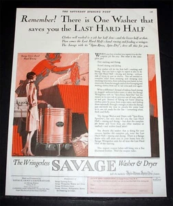 1927 OLD MAGAZINE PRINT AD, THE WRINGERLESS SAVAGE WASHER AND DRYER, SPIN RINSE! - Picture 1 of 1