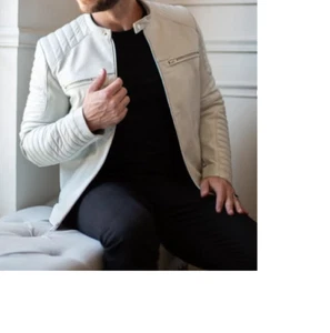 Nueva chaqueta de moto de cuero blanca hecha a mano, chaqueta de moda, chaquetas de motociclista - Imagen 1 de 3