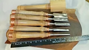 Set of 5 Framing Chisels w/ 8 inch Hickory handles and 16 oz. Maple Mallet - Picture 1 of 10