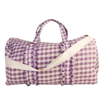 NEW Cotton Ruffle Duffle Bag Like Stoney Pink Or Purple Patches Embroidery - Image 1 of 3
