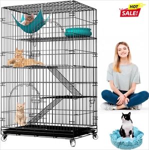 4Tier Large Collapsible Cat Cage,Metal Kennel Wire Cat Enclosure Catio w/Hammock - Picture 1 of 8