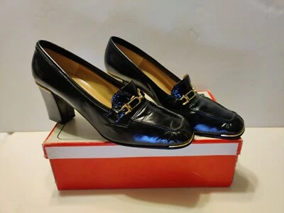 ENZO OF ROMA -Woman 8AA -Black Heels Shoes -Gold Accent -BOX -CLEAN - Image 1 of 4