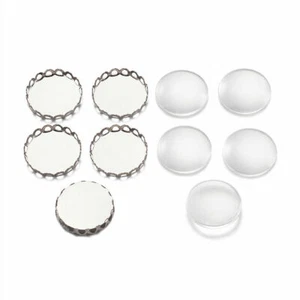 10Set Brass Cabochon Pendant Blank Portrait Setting Flat Round Clear Glass Beads - Picture 1 of 5