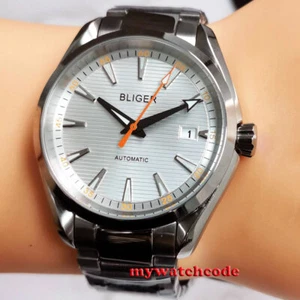 40mm Bliger white dial sapphire glass Japan 24 jewels NH35A automatic mens watch - Picture 1 of 7