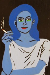 ACEO Original Painting SMOKE BREAK Folk Contemporary Outsider Art JEFF ZENICK - Picture 1 of 2