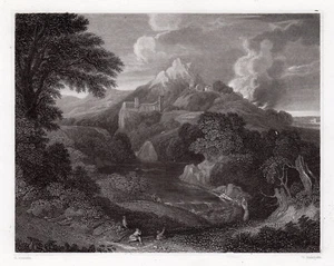 Atemberaubende 1800er GASPARD POUSSIN Gravur "Charmante Landschaft" SIGNIERT gerahmt COA - Bild 1 von 2
