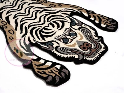 Alfombra de lana con estampado de tigre piel de animal regalo para niños felpudo marrón yoga cocina esterilla 3x5 pies Foto 1 de 4