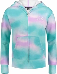 Calvin Klein Hoodie Girls M (10/12) Aqua Sky Tie-Dye Blue Purple Full Zip - Picture 1 of 5