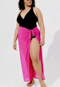 New Torrid Swim Cover-Up Mesh Sarong Pink 1X 2X 3X4X 5X 6X One Size Plus - Picture 1 of 4