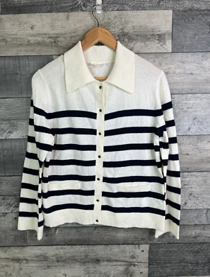 Cárdigan Monsoon Sybil para mujer talla pequeña marfil azul marino a rayas tejido mezcla de cachemir Foto 1 de 4