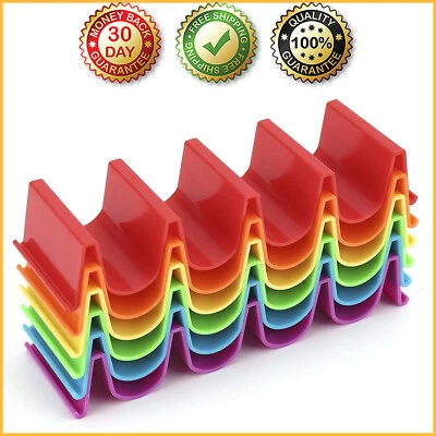 6-PACK TACO HOLDER PLATE STAND Colorful Sturdy Style Wave Shape 4 Taco Tray Rack - Image 1 of 4