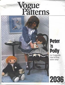 Vogue Sewing Pattern 2036, Peter' n Polly Dolls with Clothes, Transfers, Uncut - Picture 1 of 2
