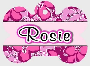 ETIQUETA DE IDENTIFICACIÓN DE MASCOTAS PERSONALIZADA "FLOR ROSA" impresa 2 caras protege a tu mascota - Imagen 1 de 5