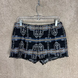 Vintage Pendleton Shorts Women's 6 Black Aztec Tribal Print Virgin Wool Raw Hem - Picture 1 of 11