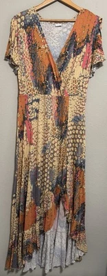 Lascana Women's Maxi Dress Flowing Orange Print Sz.42 10 Large Boho Coastal - Image 1 of 4